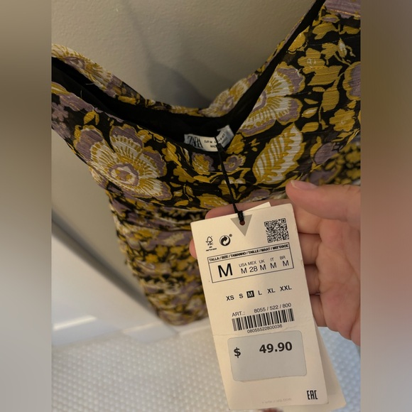 NWT Zara Floral One Shoulder Ruched Mini Dress Size Medium - Picture 7 of 7